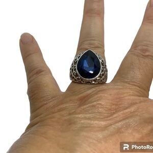 Sterling silver blue sapphire cocktail ring